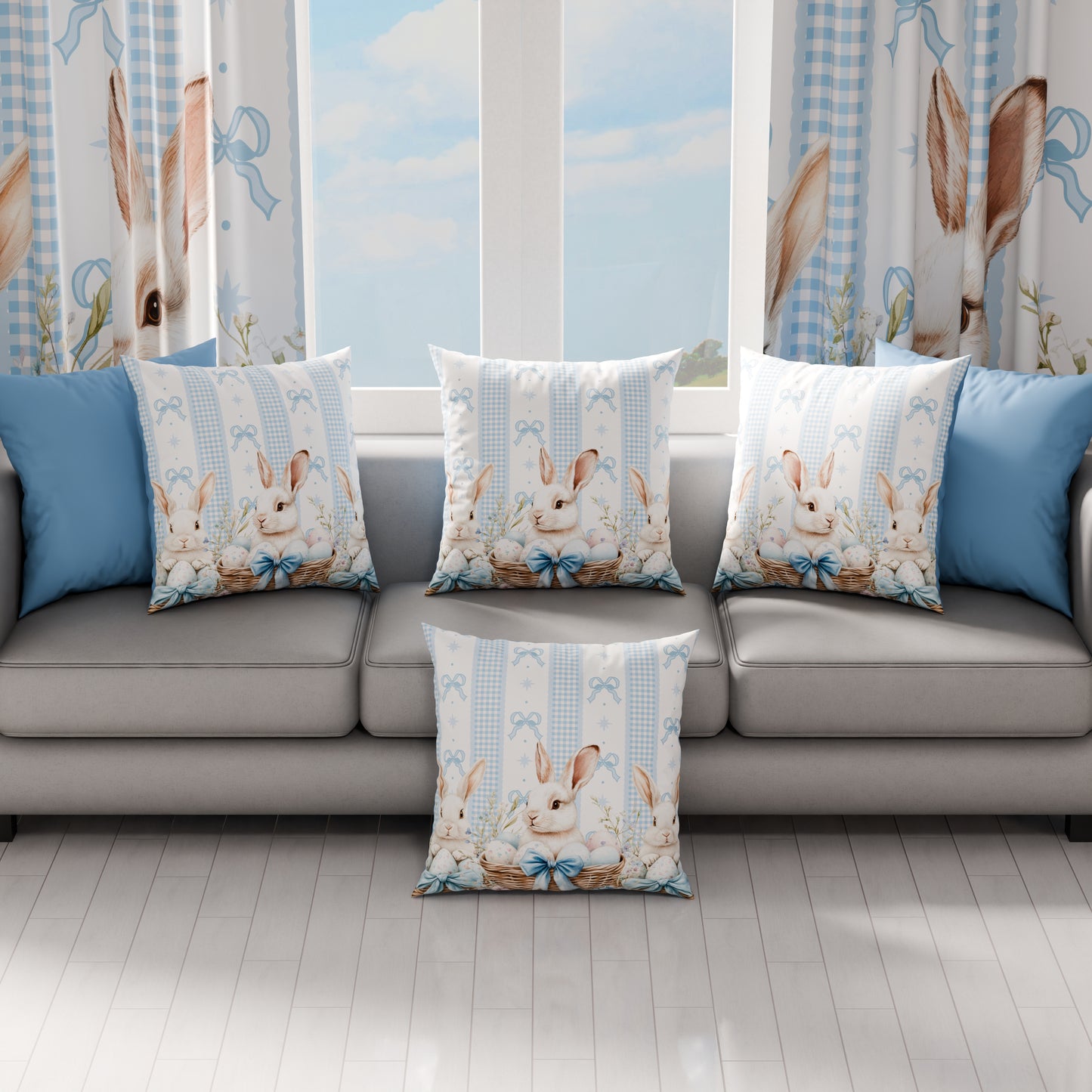 Cuscini, Copricuscini Divano, Cuscini Arredo in Stampa Digitale Pasqua White Bunny