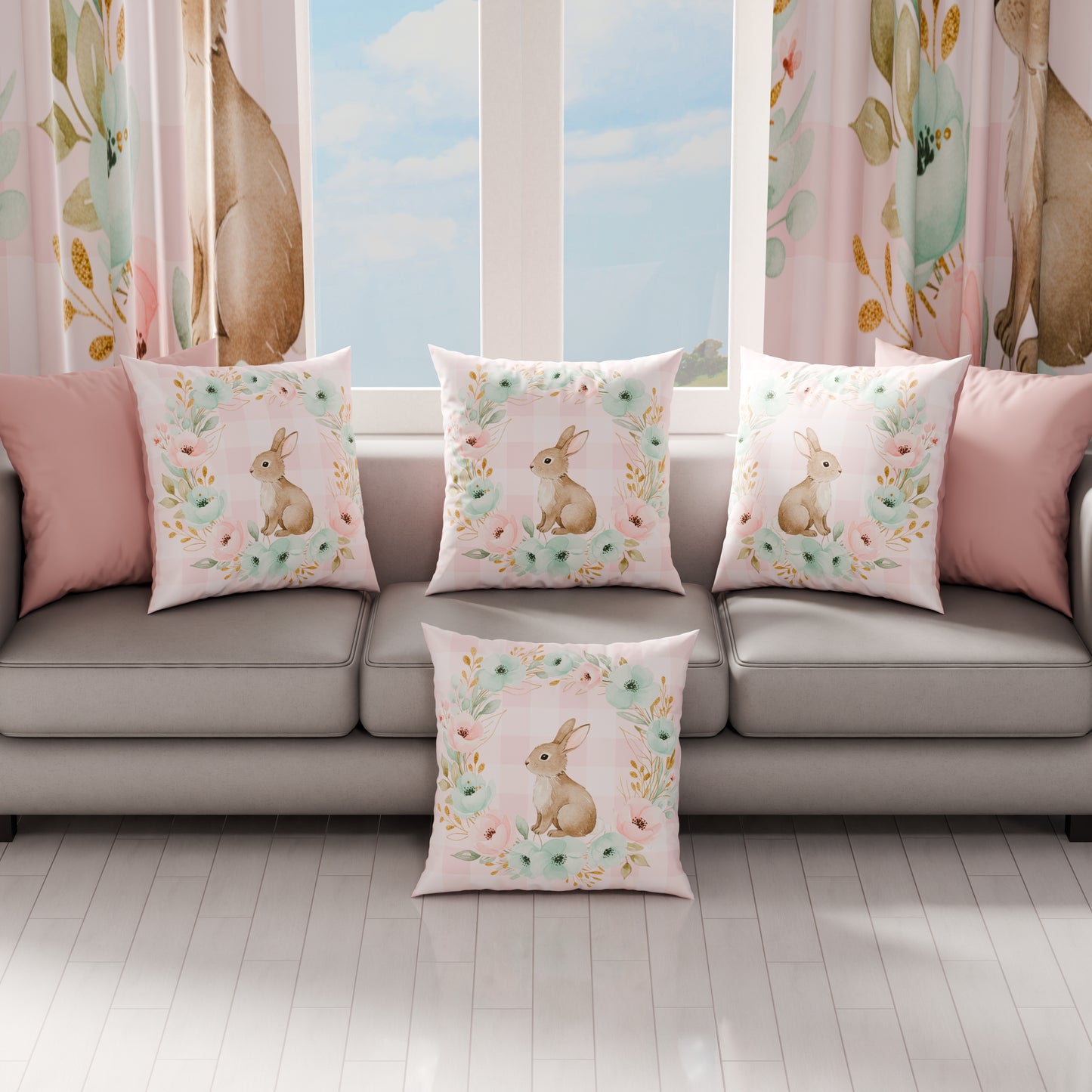 Cuscini, Copricuscini Divano, Cuscini Arredo in Stampa Digitale Pasqua Little Bunny