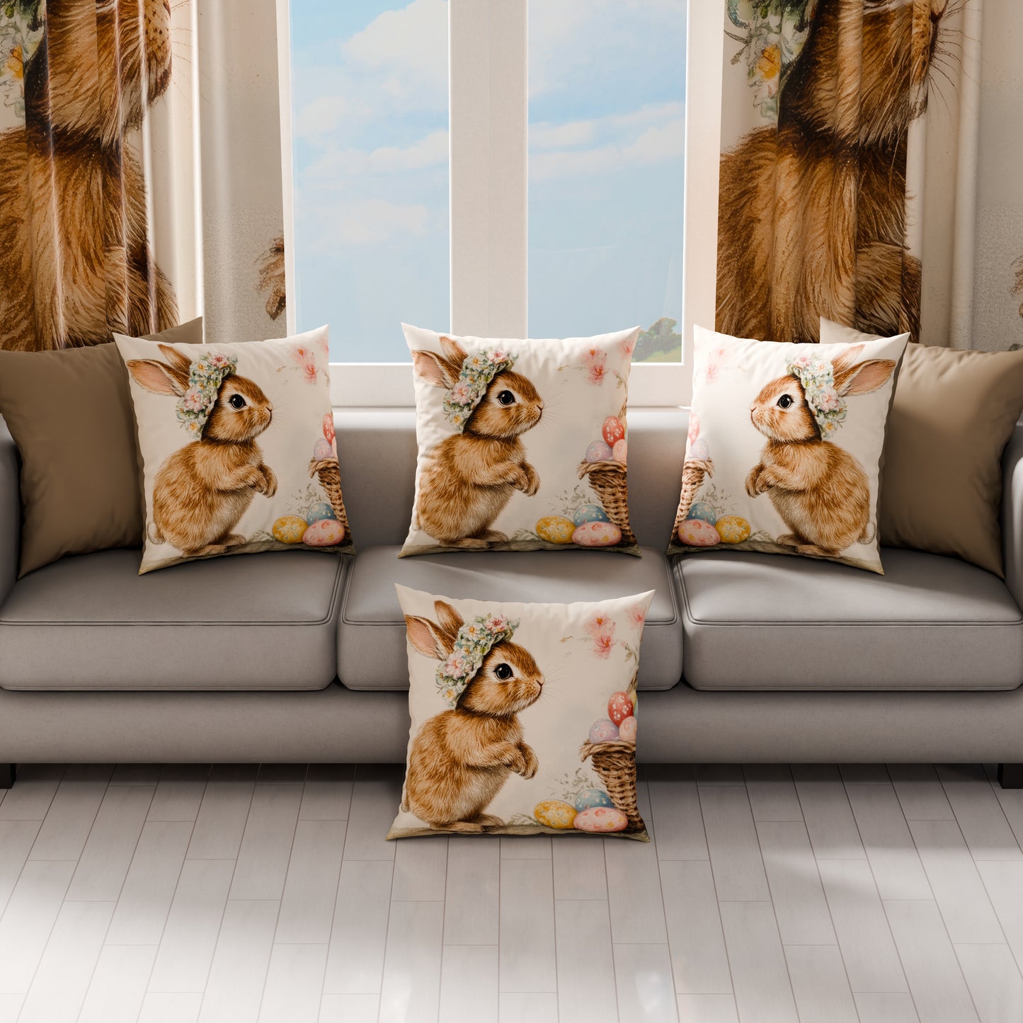 Cuscini, Copricuscini Divano, Cuscini Arredo in Stampa Digitale Pasqua Magic Bunny