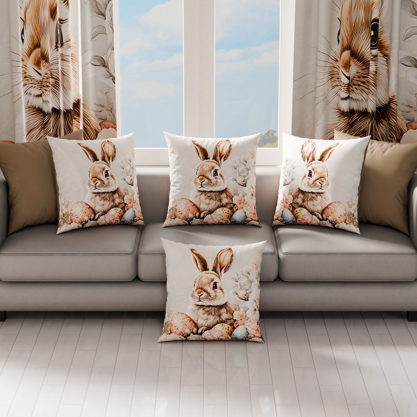 Cuscini, Copricuscini Divano, Cuscini Arredo in Stampa Digitale Pasqua Bloom Bunny