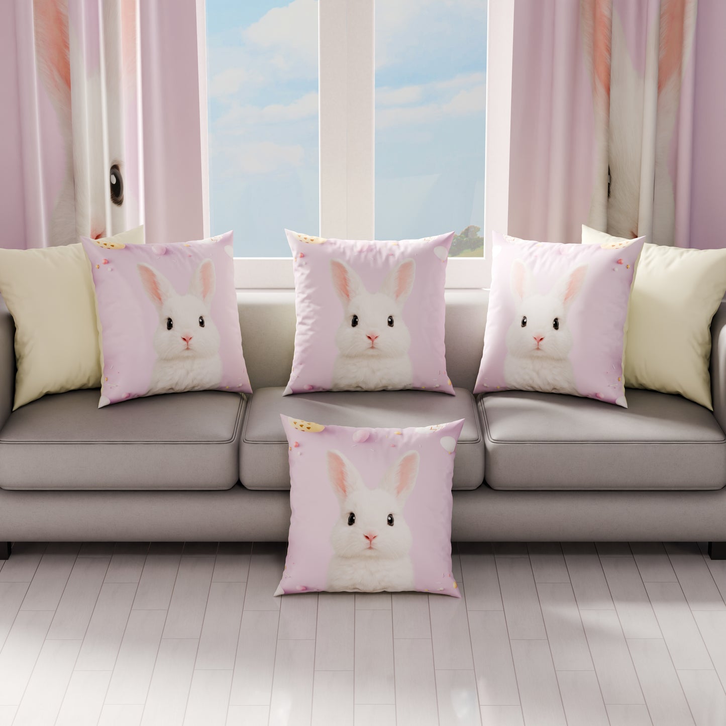 Cuscini, Copricuscini Divano, Cuscini Arredo in Stampa Digitale Pasqua Sugar Bunny
