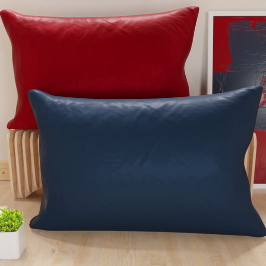 Federe, Coppia Federe, Copricuscini, 100% Microfibra Anallergica, Bordeaux/Blu notte