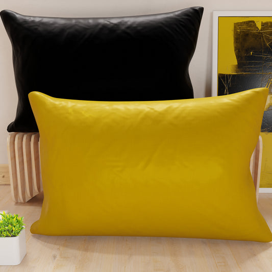 Federe, Coppia Federe, Copricuscini, 100% Microfibra Anallergica, Giallo Ocra/Nero