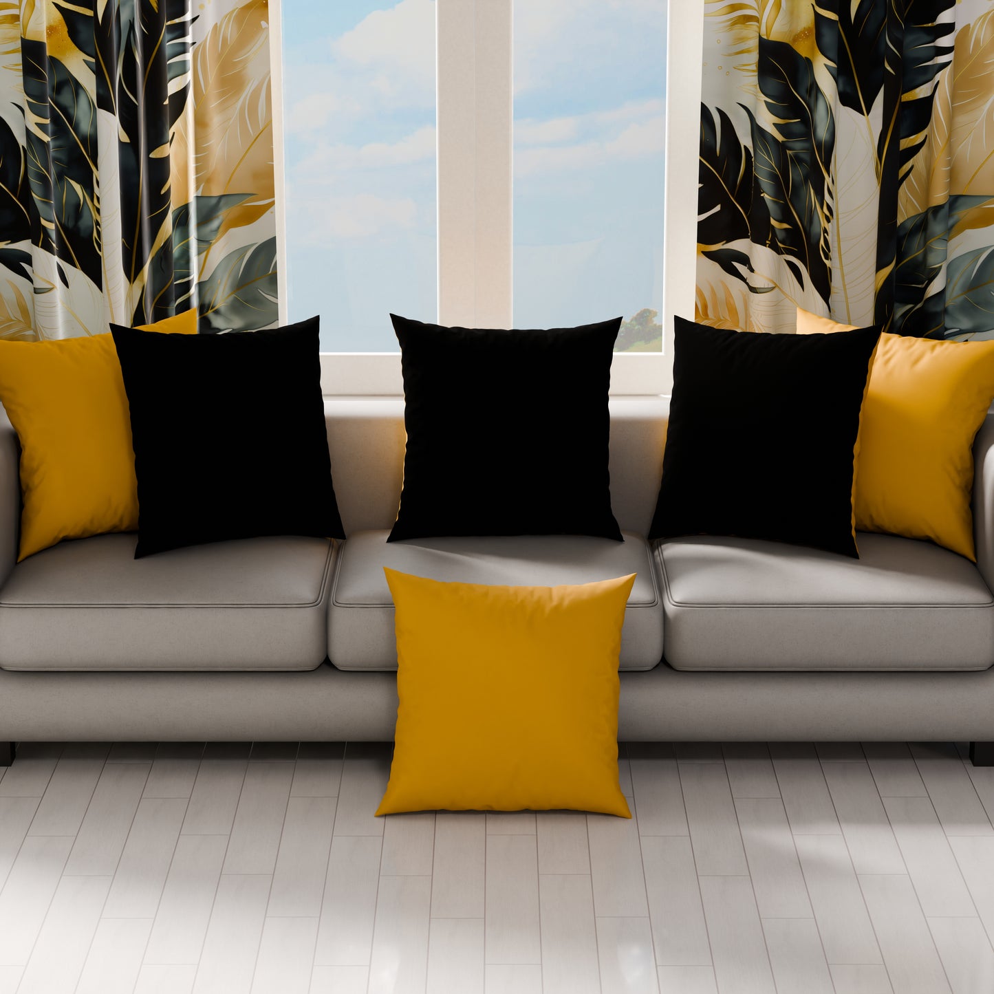 Cuscini, Copricuscini Divano, Cuscini Arredo in Tinta Unita, Giallo Ocra/Nero