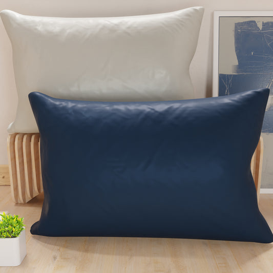 Federe, Coppia Federe, Copricuscini, 100% Microfibra Anallergica, Grigio Chiaro/Blu Notte