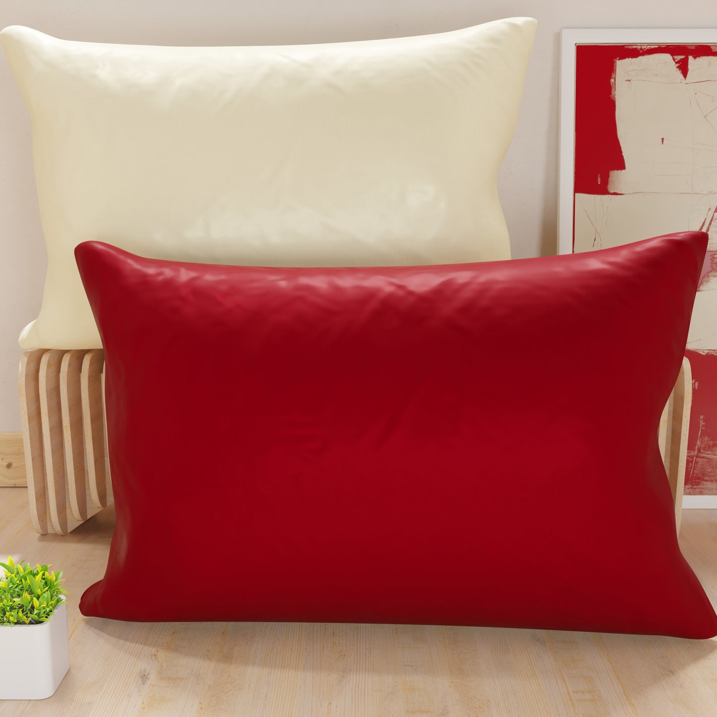 Federe, Coppia Federe, Copricuscini, 100% Microfibra Anallergica, Panna/Bordeaux