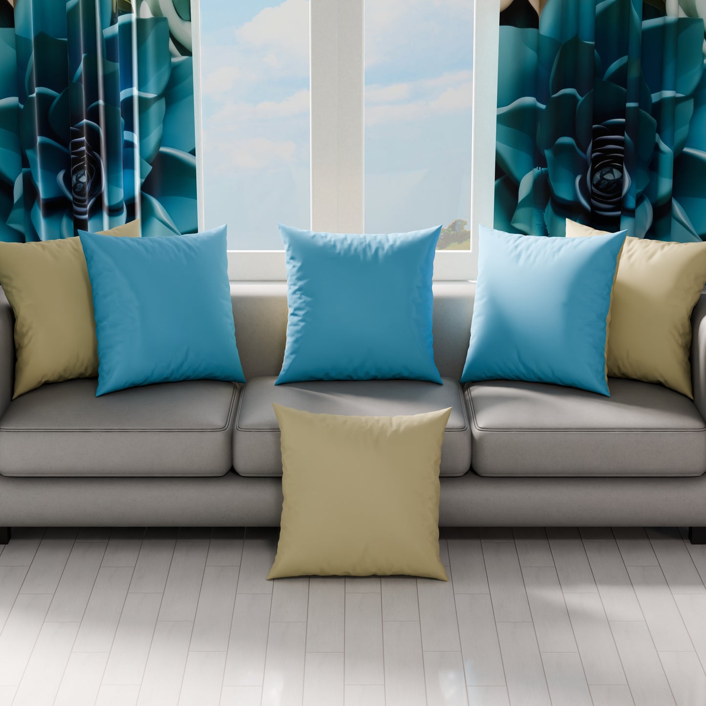 Cuscini, Copricuscini Divano, Cuscini Arredo in Tinta Unita, Tortora/Celeste