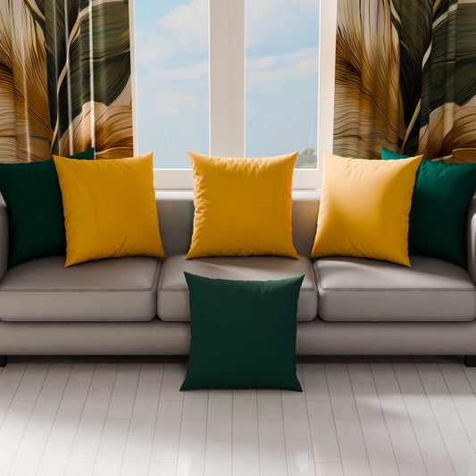 Coussins, Housses de coussin pour canapé, Coussins décoratifs unis, Vert émeraude/Jaune ocre