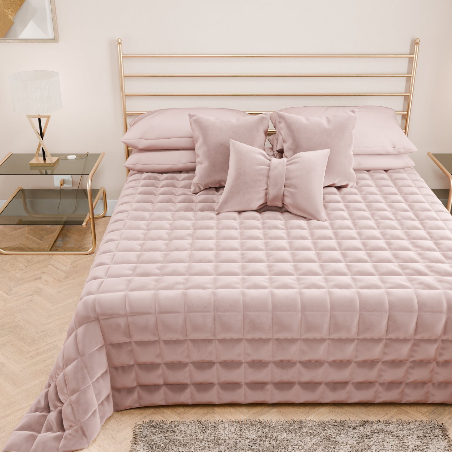 Courtepointe Unie en Velours Poudre + Draps assortis et Taie d'oreiller Digitale