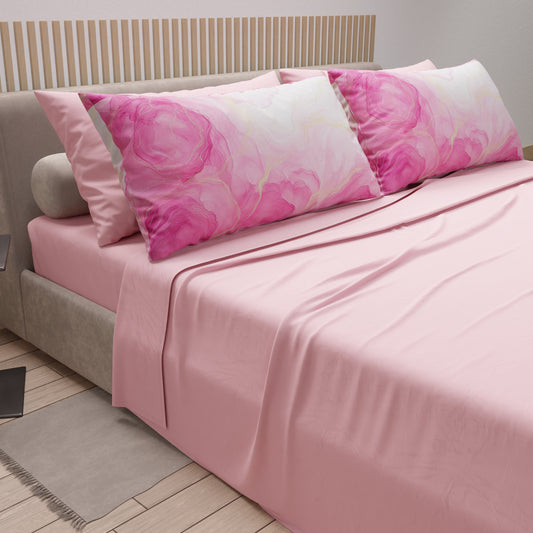 Lenzuola in Cotone, Completo Letto con Federe in Stampa Digitale Marble 12 Rosa