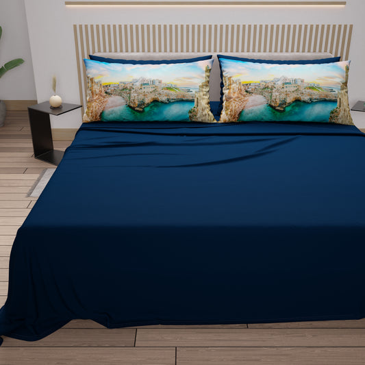 Draps en coton, Parure de lit avec taies d'oreiller en impression numérique, Polignano a Mare
