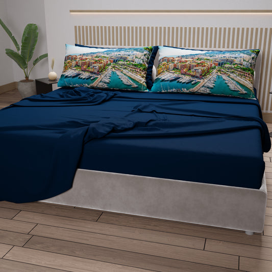 Lenzuola in Cotone, Completo Letto con Federe in Stampa Digitale, Principato di Monaco
