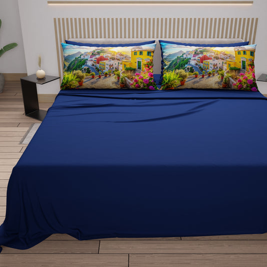 Lenzuola in Cotone, Completo Letto con Federe in Stampa Digitale, Sant'Angelo - Ischia