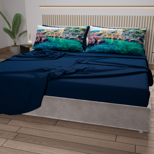 Lenzuola in Cotone, Completo Letto con Federe in Stampa Digitale, Sant'Elia - Sicilia