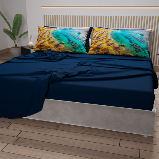 Lenzuola in Cotone, Completo Letto con Federe in Stampa Digitale, Sharm El-Sheikh