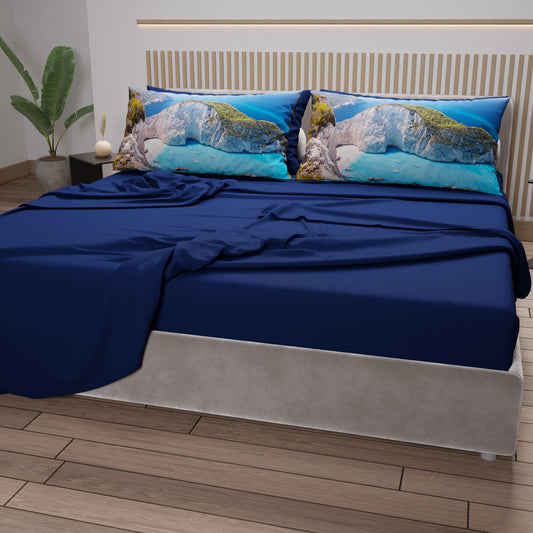 Lenzuola in Cotone, Completo Letto con Federe in Stampa Digitale, Zante - Grecia