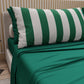 Lenzuola in Cotone, Completo Letto con Federe in Stampa Digitale Righe Bianco/Verde Scuro