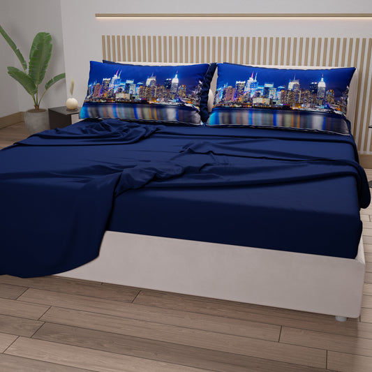 Lenzuola in Cotone, Completo Letto con Federe in Stampa Digitale New York