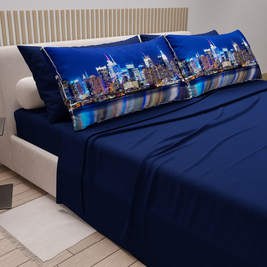 Lenzuola in Cotone, Completo Letto con Federe in Stampa Digitale New York