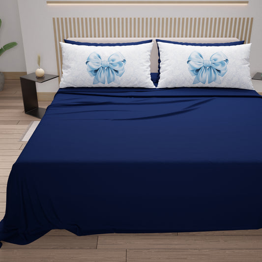 Draps en Coton, Parure de Lit avec Taies d'Oreiller en Impression Numérique Noeud Céleste