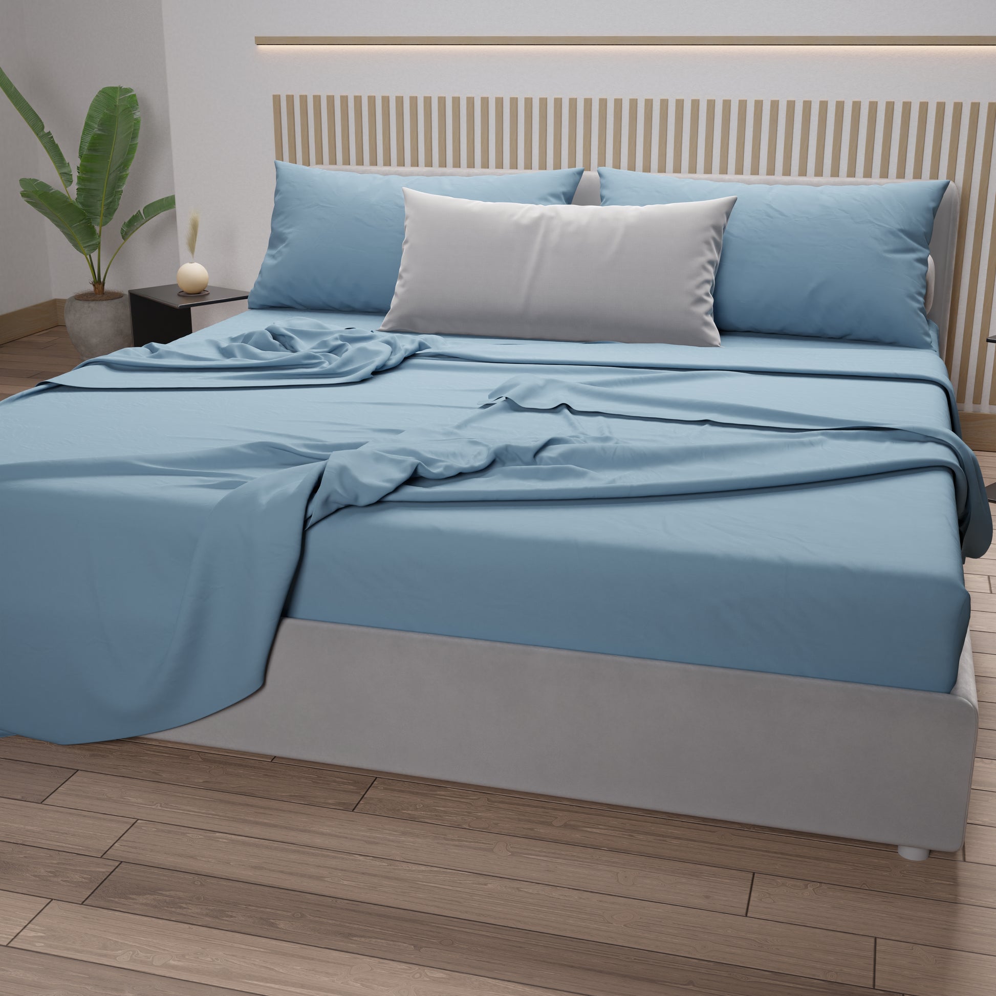 Set di lenzuola matrimoniali in cotone 100% per il tuo letto singolo, eleganti e raffinati in colore azzurro