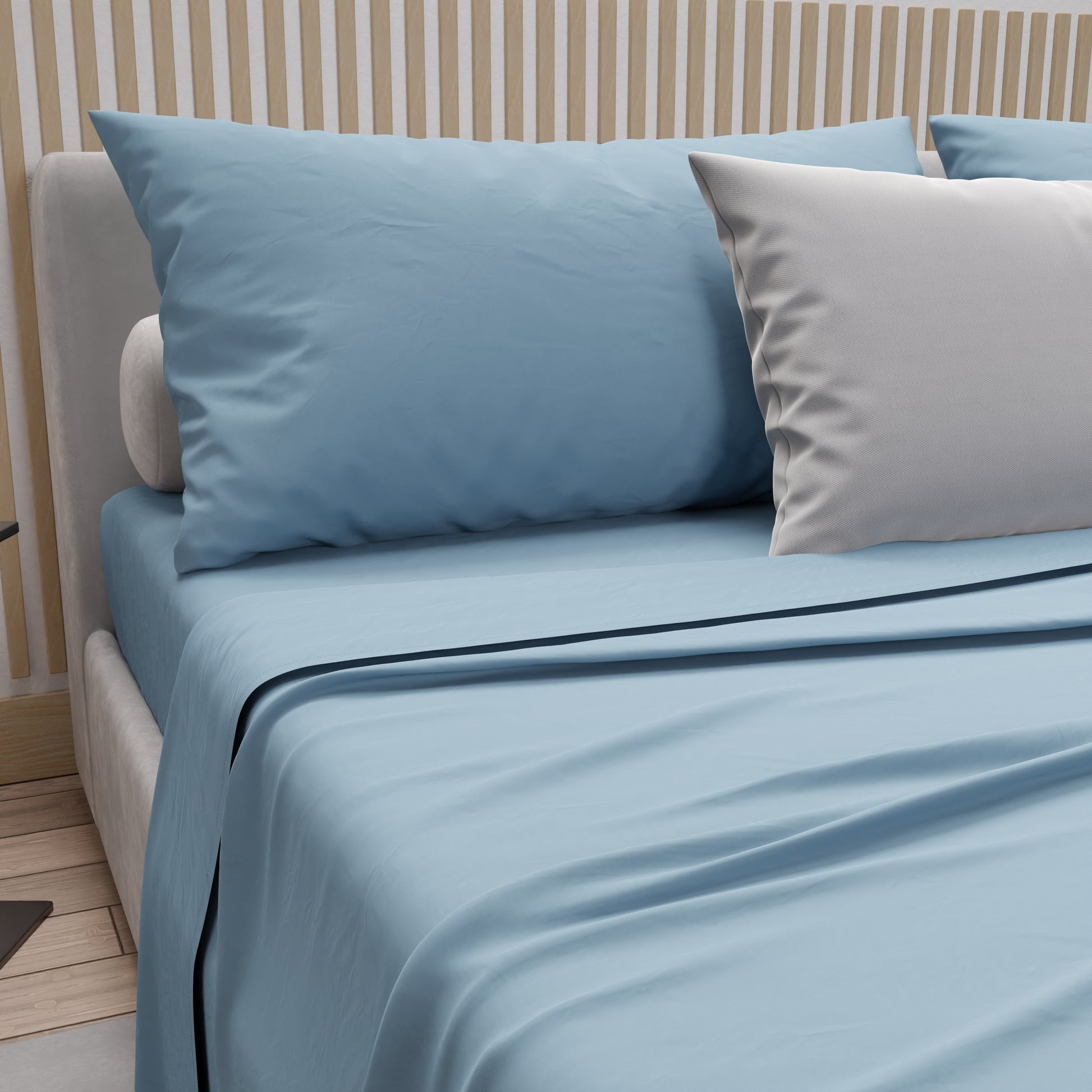 Set di lenzuola matrimoniali in cotone 100% per il tuo letto singolo, eleganti e raffinati in colore azzurro