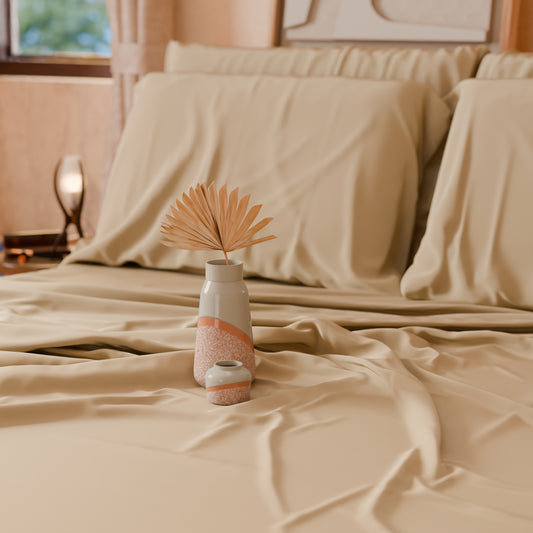 Lenzuola Matrimoniali, Singole, Una Piazza e Mezza, in Cotone, Beige