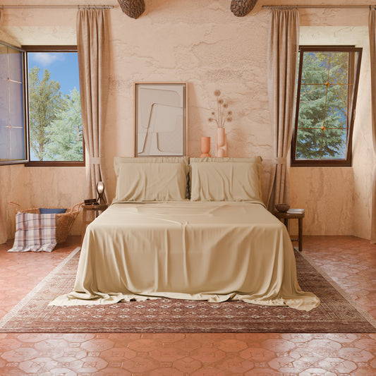 Lenzuola Matrimoniali, Singole, Una Piazza e Mezza, in Cotone, Beige