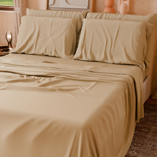Draps housse double, simple, une place et demie, en coton, beige