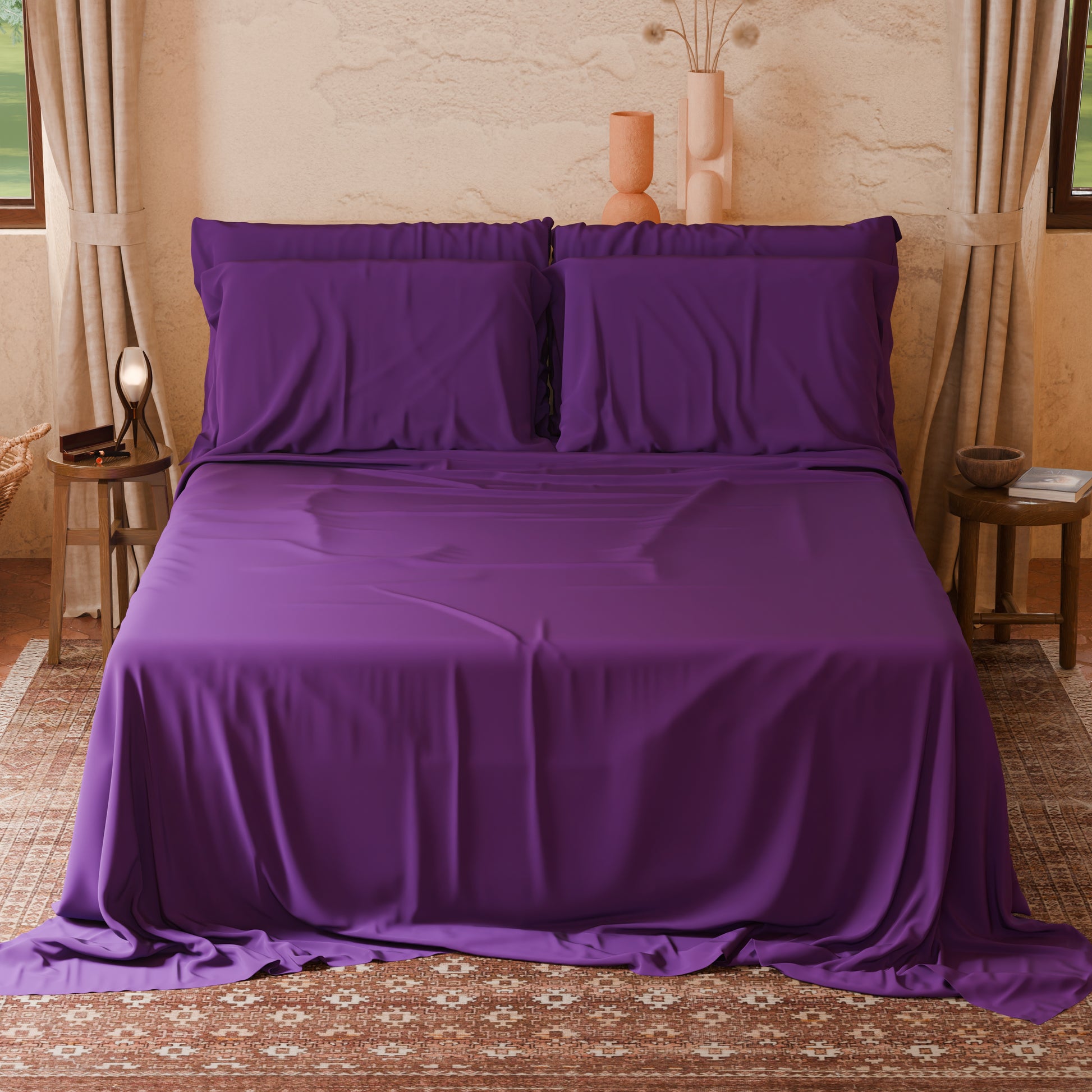 King Brand Lenzuola Piatte In Policotone - King Size, Doppia, Single, Colori Vari, Lavabile A 40° Set Lenzuola Singola Doppia - Foto 8