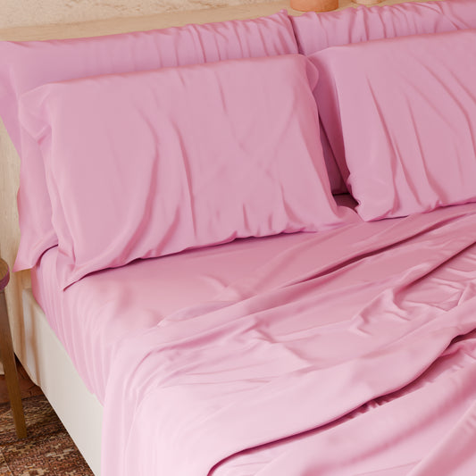 Lenzuola Matrimoniali, Singole, Una Piazza e Mezza, in Cotone, Rosa