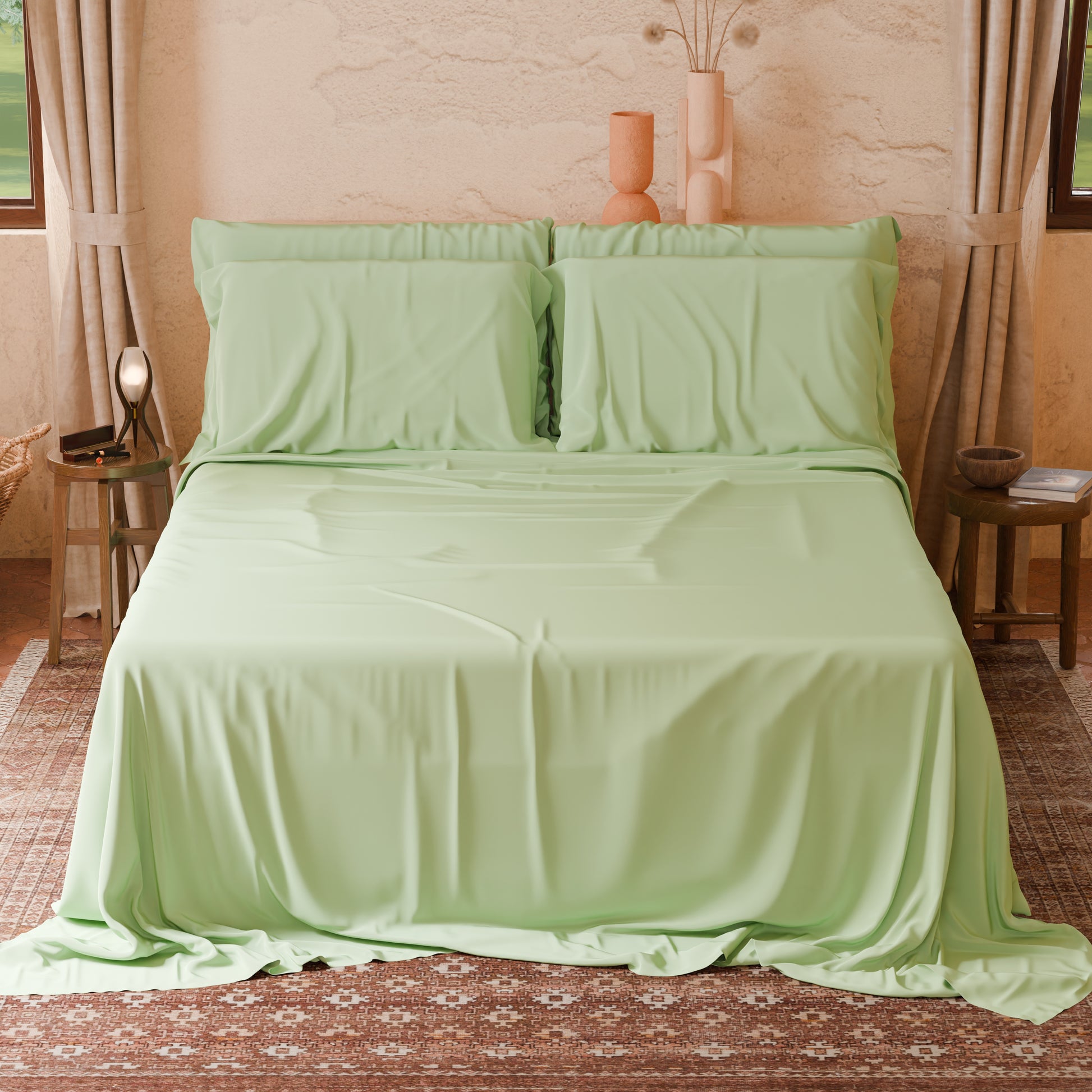 Completo Lenzuola Letto Matrimoniale Singolo Una Piazza e Mezza 100% Cotone (Singolo 150x290, Verde Mela Completo Lenzuola Letto Matrimoniale Singolo Una Piazza e Mezza 100% Cotone (Singolo 150x290, Verde Mela