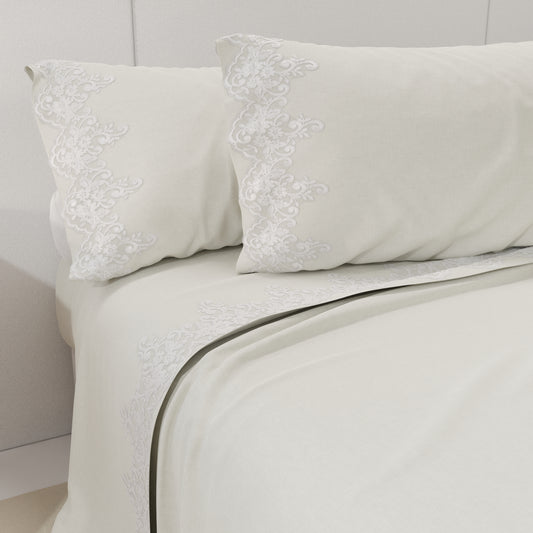 Lenzuola Percalle con Pizzo, Lenzuola Matrimoniali Cotone Bianco