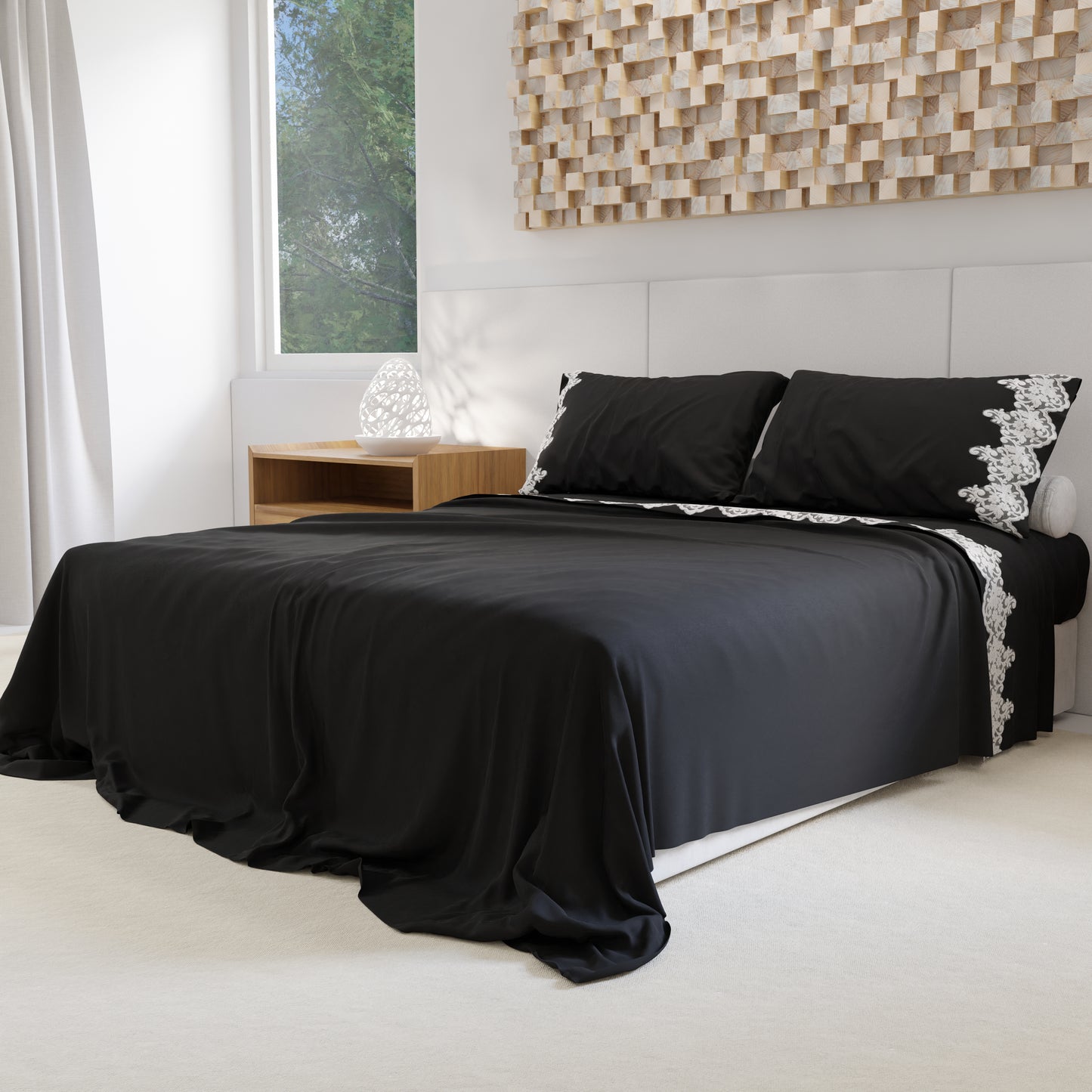 Percale Sheets with Lace, Black Cotton Double Sheets