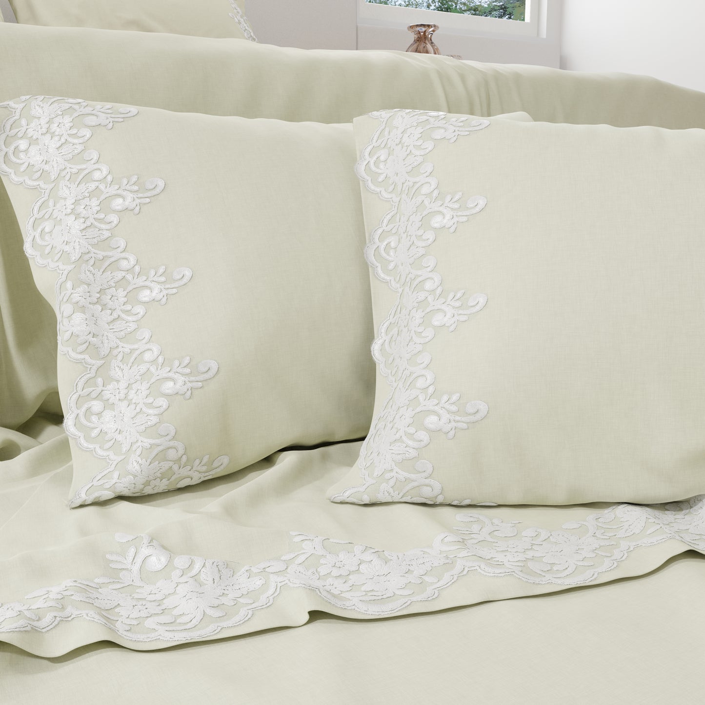 Percale Sheets with Lace, Cream Cotton Double Sheets