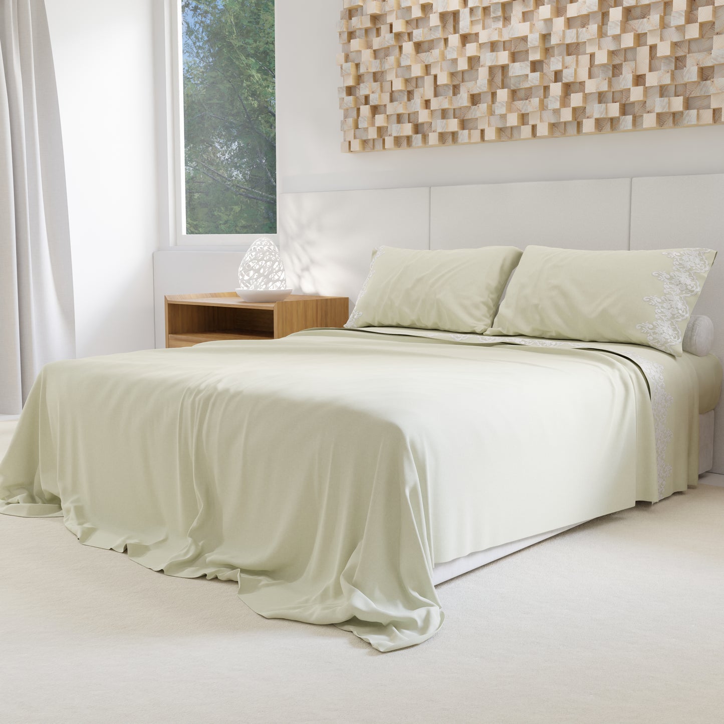 Percale Sheets with Lace, Cream Cotton Double Sheets