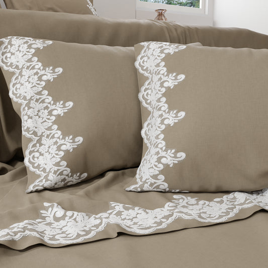 Percale Sheets with Lace, Dove Gray Cotton Double Sheets