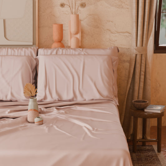 Draps Uni en Satin de Coton Poudre