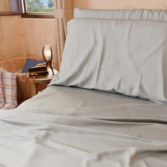 Draps Uni en Satin de Coton Gris Perle