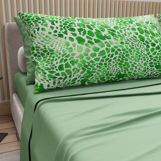 Draps en coton, Parure de lit avec taies d'oreiller en impression numérique Cobra Vert