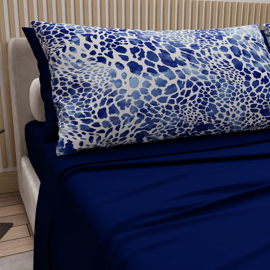 Draps en coton, Parure de lit avec taies d'oreiller en impression numérique Cobra Bleu
