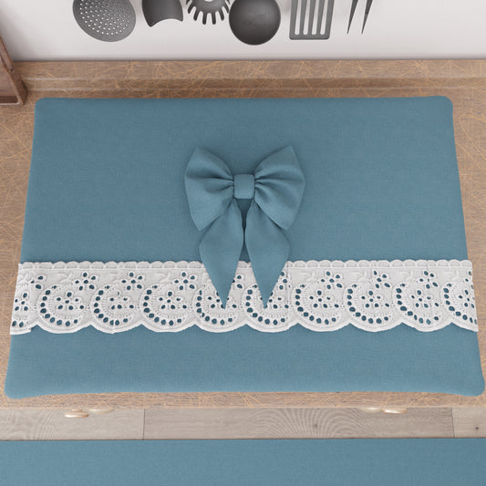 Shabby Chic stove cover with lace and blue bow 