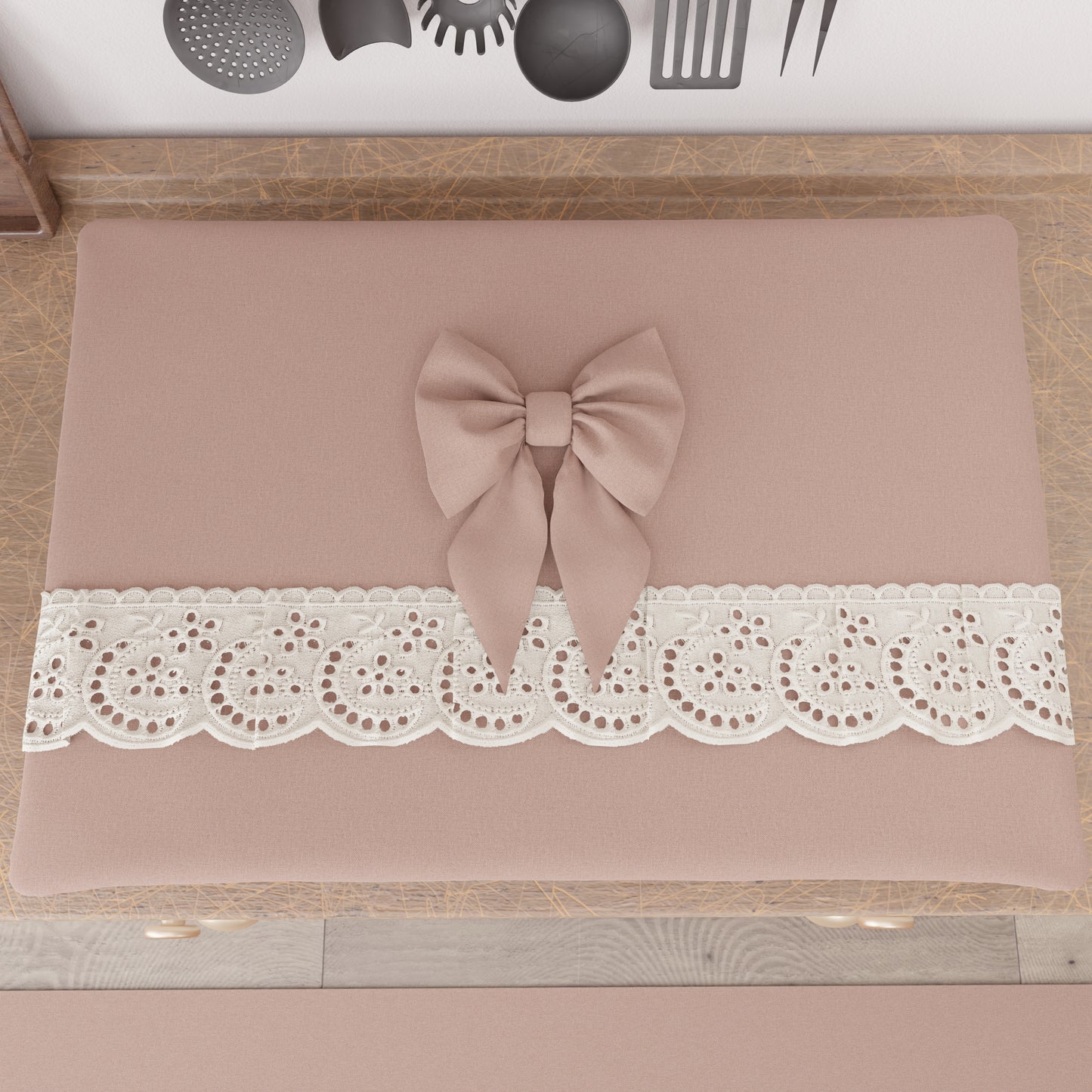 Shabby Chic Stove Cover with Lace and Powder Bow