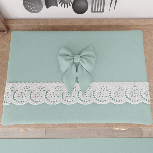 Shabby Chic Stove Cover with Lace and Teal Bow 