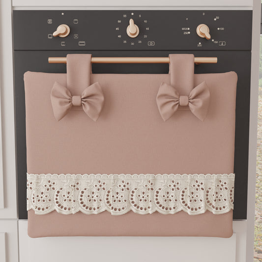 Elegant Shabby Chic Oven Cover with Lace and Powder Pink Bows 