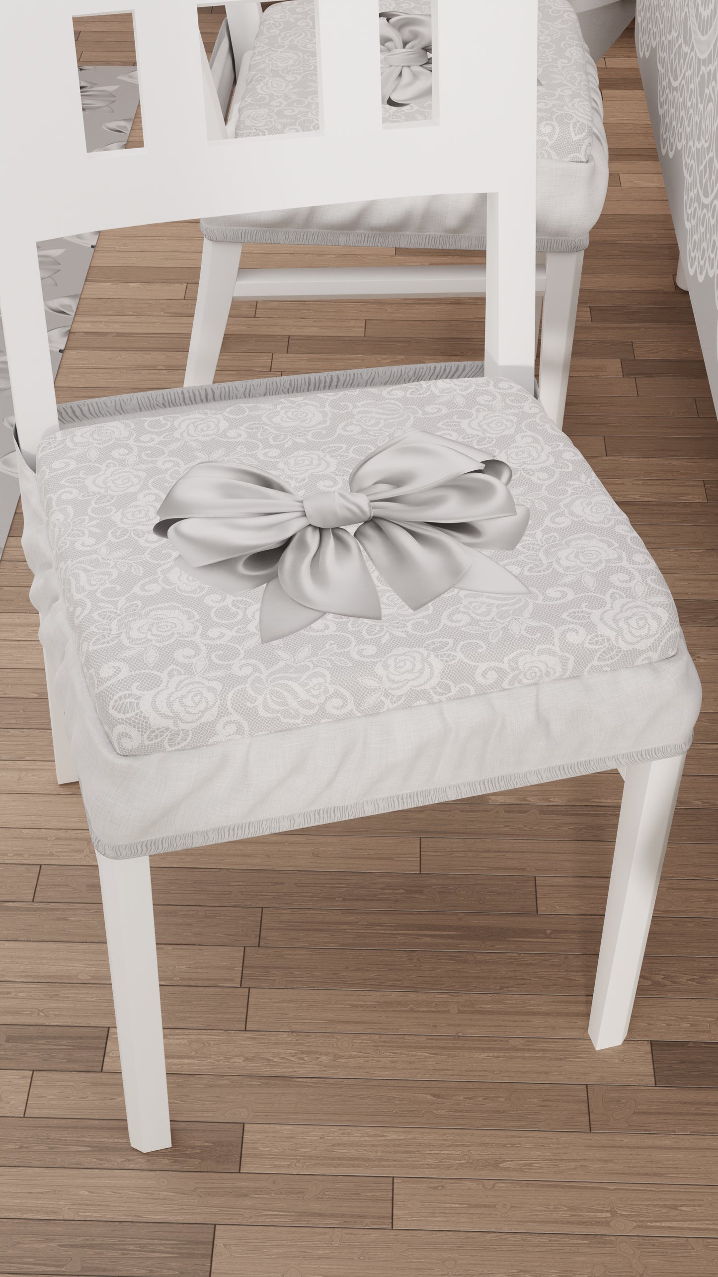 Chair Cushions with Elastic Digital Print Chair Cover 2 Pieces Gray Bow