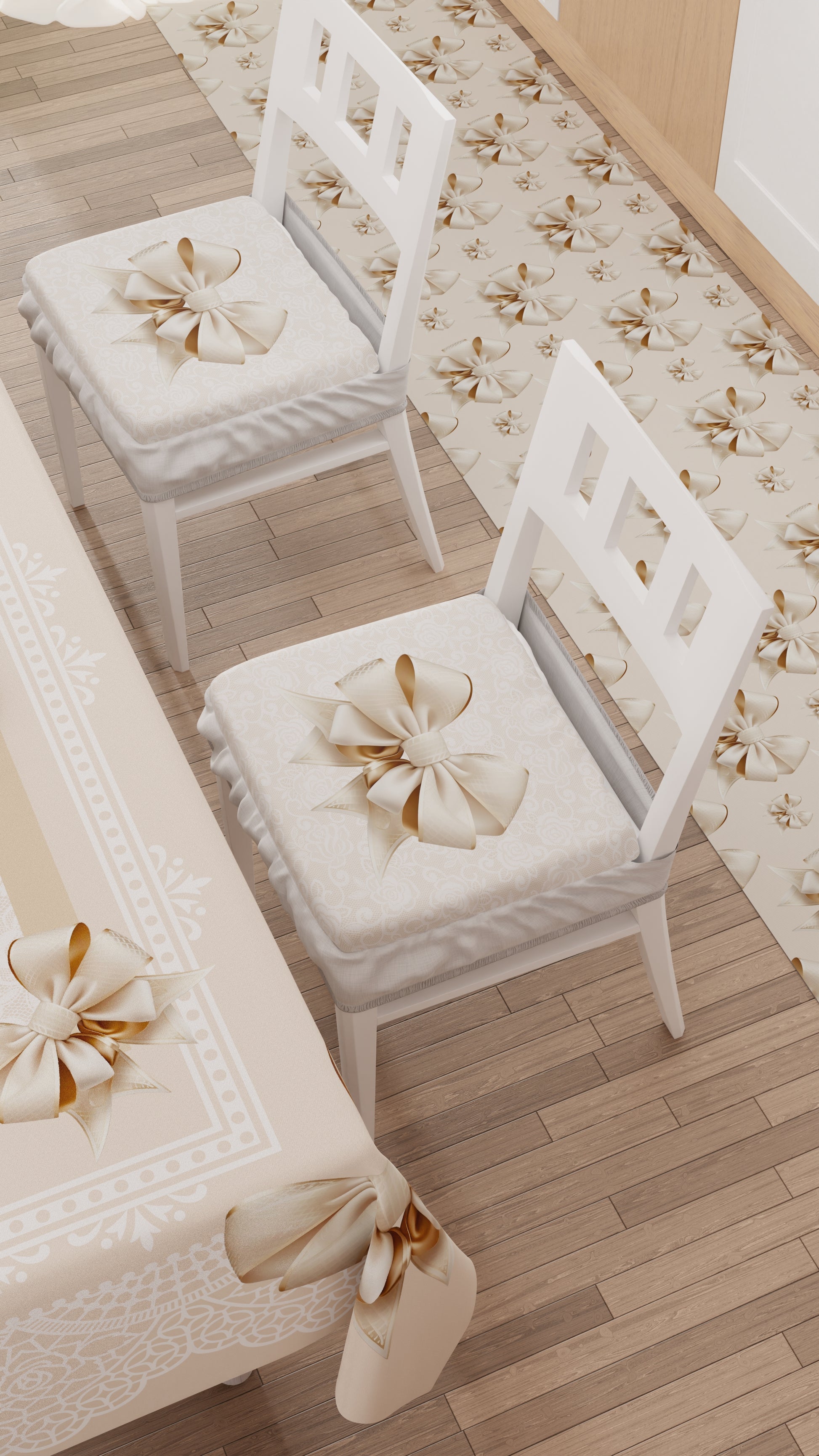 Set 2 cuscini per sedia pois beige in cotone stile classico