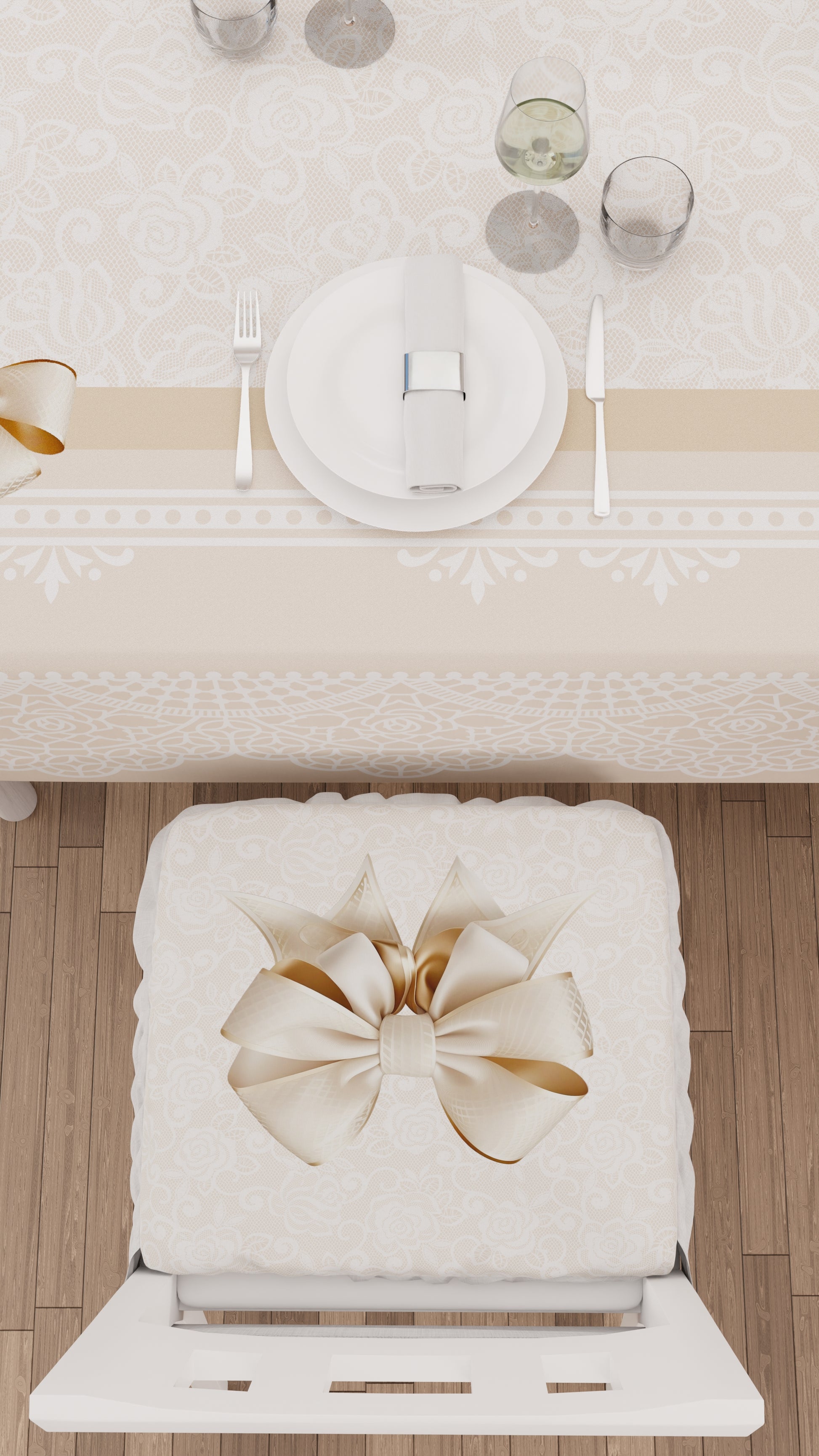 Coppia 2 Cuscini Per Sedie Cucina | Coprisedia Con Laccetti E Volant | Stampa Cuore | Colore Beige - Foto 6