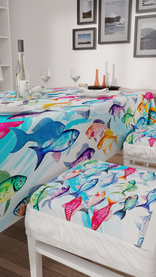 Coussins pour chaises avec élastique housse de chaise en impression numérique Poissons