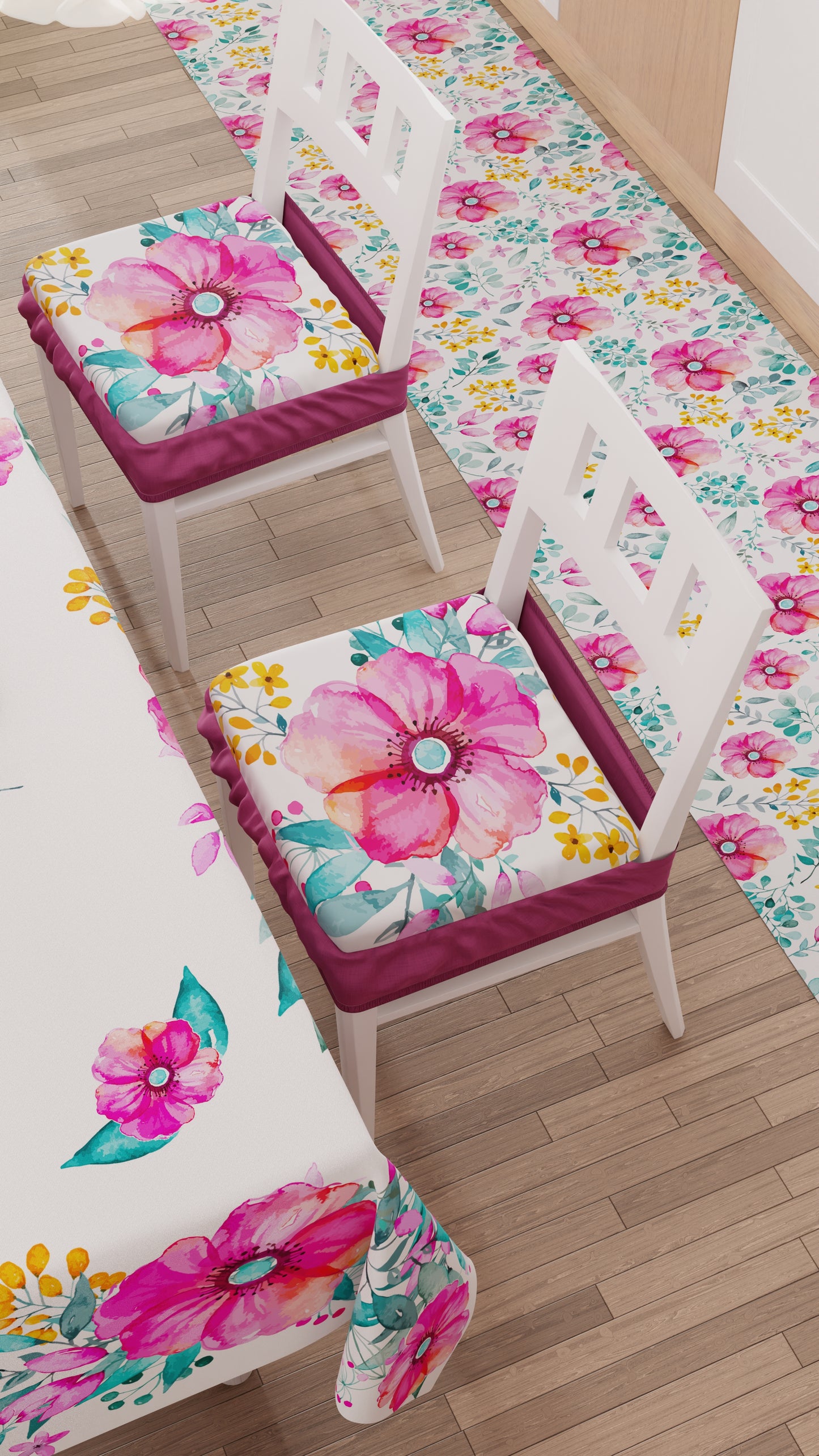 Chair Cushions with Elastic Chair Cover in Digital Print Floral 2 Pieces 01